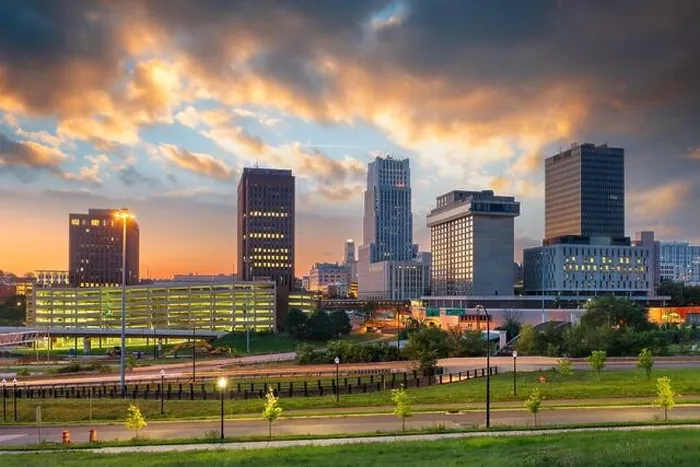 Framed Print : Akron, Ohio, USA downtown skyline at dusk Framed Print : Akron, Ohio, USA downtown skyline at dusk