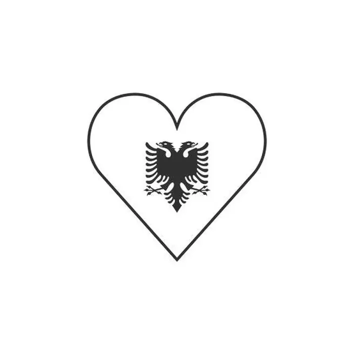 Framed Print : Albania flag icon in a heart shape in black outline flat design. Independence day or National day holiday concept
