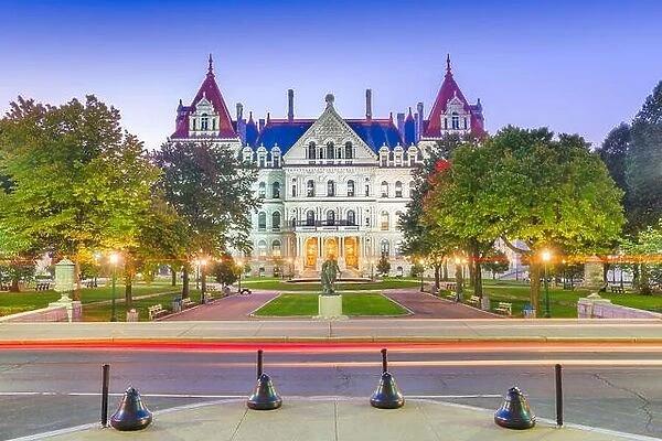 Albany, New York, USA at the New York State Capitol at twilight