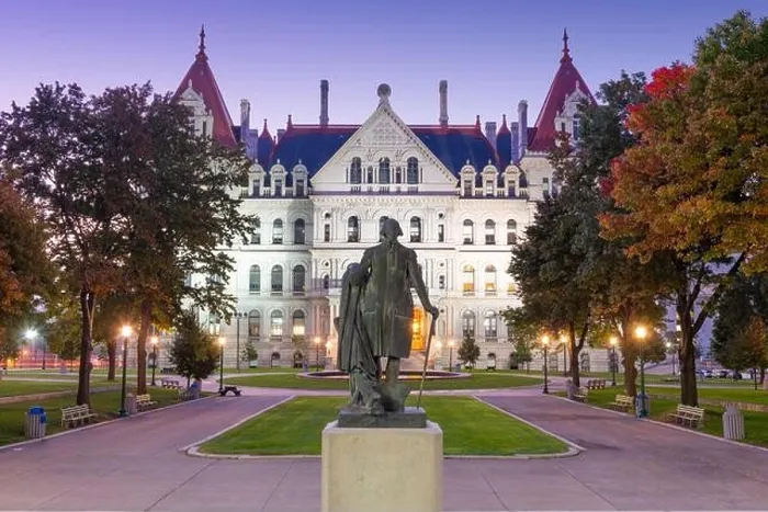 Framed Print : Albany, New York, USA at the New York State Capitol at twilight Framed Print : Albany, New York, USA at the New York State Capitol at twilight