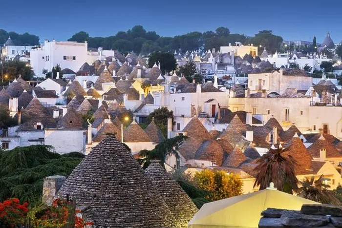 Framed Print : Alberobello, Italy with trulli houses at night Framed Print : Alberobello, Italy with trulli houses at night