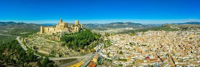 Framed Print : Alcala la Real aerial panorama view of the medieval ruined hilltop fortress from the Arab times in Andalucia Spain near Framed Print : Alcala la Real aerial panorama view of the medieval ruined hilltop fortress from the Arab times in Andalucia Spain near