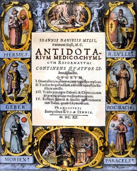 Framed Print : Alchemy - Title page of Johaann Mylius Antidotarium Framed Print : Alchemy - Title page of Johaann Mylius Antidotarium
