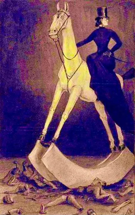 Framed Print : Alfred Kubin - The Lady on the Horse - Lady clad in black rides a rocking horse over the broken limbs of men - 1901 Framed Print : Alfred Kubin - The Lady on the Horse - Lady clad in black rides a rocking horse over the broken limbs of men - 1901