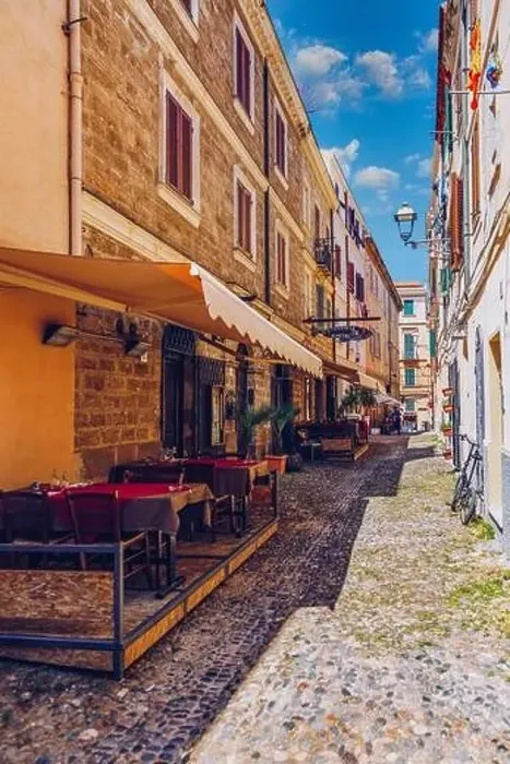 Framed Print : Alghero old town, Alghero street view on a beautiful day Framed Print : Alghero old town, Alghero street view on a beautiful day