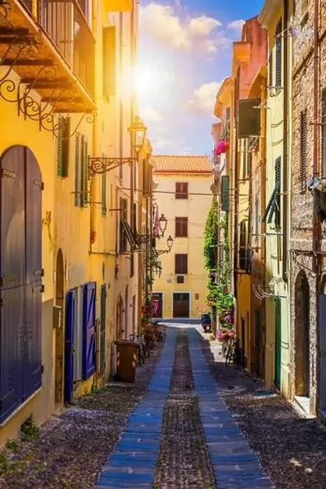 Framed Print : Alghero old town, Alghero street view on a beautiful day