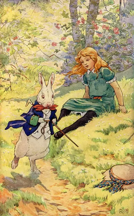 Framed Print : Alice and the White Rabbit, from Alices Adventures in Wonderland by Lewis Carroll (Charles Lutwidge Dodgson), English Framed Print : Alice and the White Rabbit, from Alices Adventures in Wonderland by Lewis Carroll (Charles Lutwidge Dodgson), English