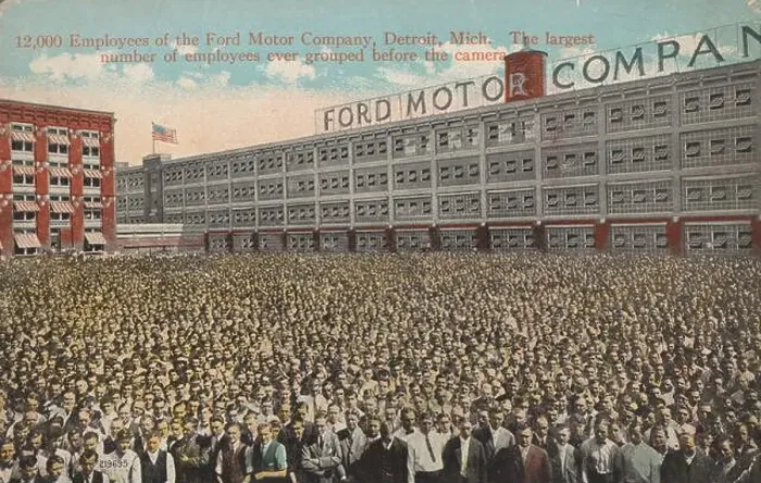 Framed Print : All employees of the Ford Motor Company standing in front of the factory Framed Print : All employees of the Ford Motor Company standing in front of the factory