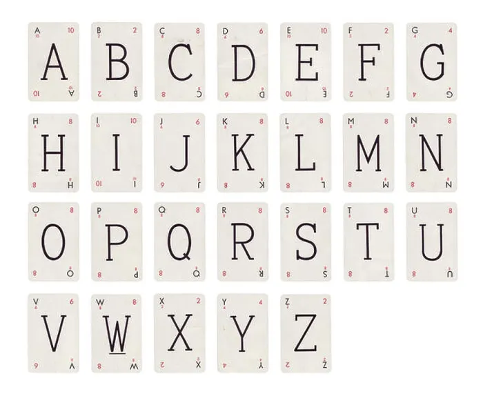 Framed Print : Alphabet playing cards, isolated on a white background