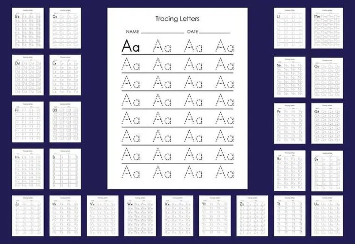 Framed Print : Alphabet tracing practice Letter A to Z. Uppercase lowercase trace practice activity page