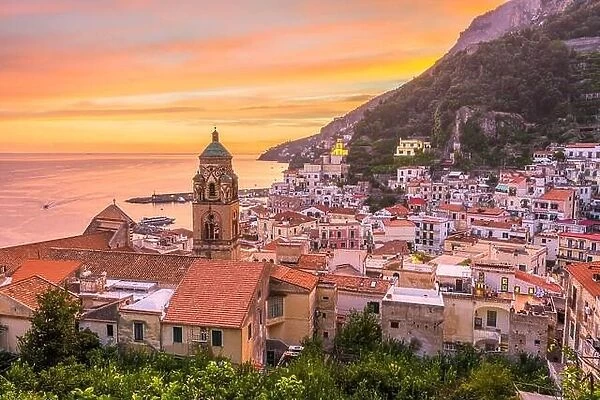 Amalfi, Italy on the Amalfi Coast at dusk