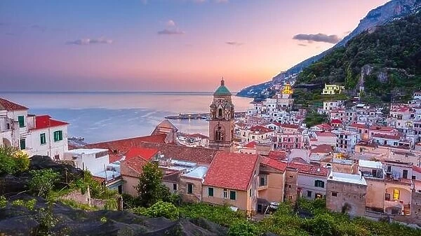 Amalfi, Italy. Cityscape image of famous coastal city Amalfi, located on Amalfi Coast, Italy at sunset