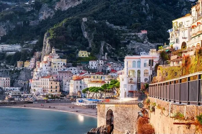 Framed Print : Amalfi, Italy coastal town skyline on the Tyrrhenian Sea at dusk Framed Print : Amalfi, Italy coastal town skyline on the Tyrrhenian Sea at dusk