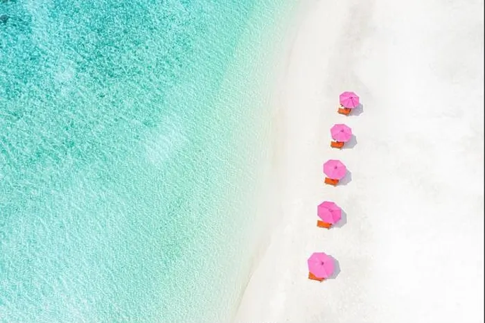Framed Print : Amazing aerial landscape in Maldives islands. Perfect blue sea and coral reef view from drone or plane. Exotic summer travel and vacation landscape