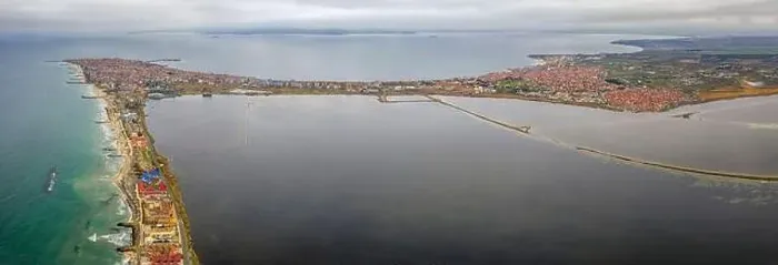 Framed Print : Amazing aerial panorama from drone to Pomorie city on the Bulgarian Black Sea coast Framed Print : Amazing aerial panorama from drone to Pomorie city on the Bulgarian Black Sea coast