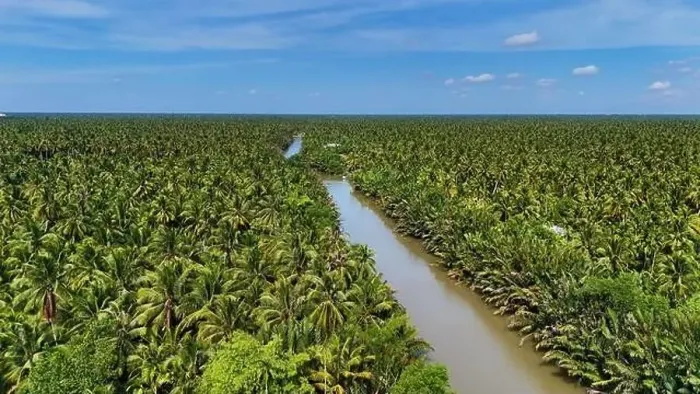 Framed Print : Amazing aerial view from drone of Mekong Delta countryside Framed Print : Amazing aerial view from drone of Mekong Delta countryside