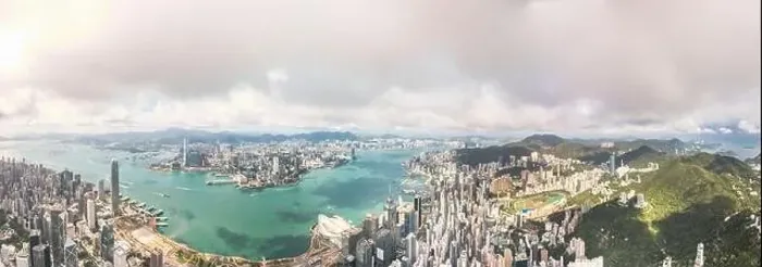 Framed Print : Amazing aerial view of the Victoria Harbour of Hong Kong, Clear sunny day, drone shot panorama Framed Print : Amazing aerial view of the Victoria Harbour of Hong Kong, Clear sunny day, drone shot panorama