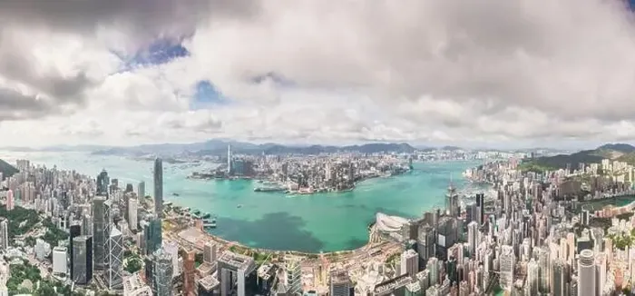 Framed Print : Amazing aerial view of the Victoria Harbour of Hong Kong, Clear sunny day, drone shot panorama Framed Print : Amazing aerial view of the Victoria Harbour of Hong Kong, Clear sunny day, drone shot panorama
