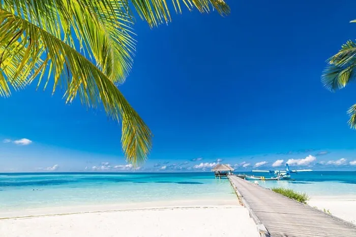 Framed Print : Amazing beach in Maldives with luxury water villas. Exotic background concept Framed Print : Amazing beach in Maldives with luxury water villas. Exotic background concept
