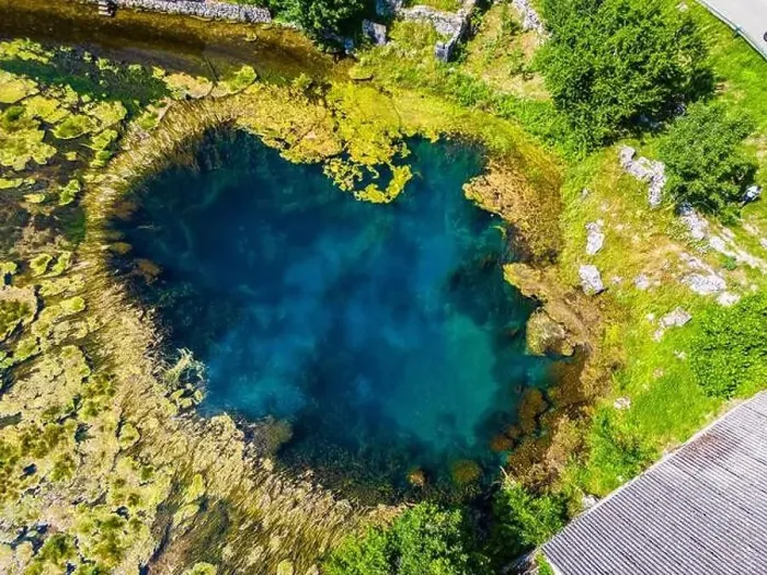 Framed Print : Amazing Gacka river source photographed with drone from above located in Majerovo Vrilo, Croatia Framed Print : Amazing Gacka river source photographed with drone from above located in Majerovo Vrilo, Croatia
