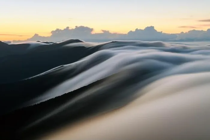 Framed Print : Amazing morning fog in mountains blurred from long exposure. Landscape photography Framed Print : Amazing morning fog in mountains blurred from long exposure. Landscape photography