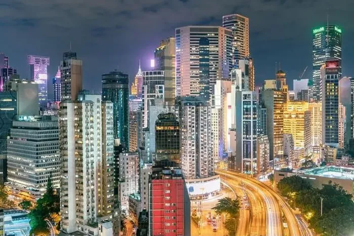 Framed Print : The amazing night and sunset view of cityscape and skyscrapers in Hong-Kong Framed Print : The amazing night and sunset view of cityscape and skyscrapers in Hong-Kong