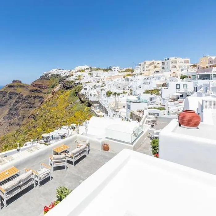 Framed Print : Amazing panoramic landscape, luxury travel vacation Santorini island Framed Print : Amazing panoramic landscape, luxury travel vacation Santorini island