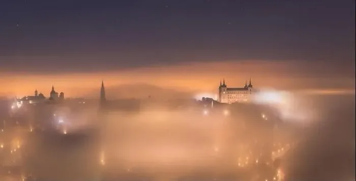 Framed Print : Amazing scenery of shining and luminous ancient Alcazar de Toledo castle over town in misty twilight Framed Print : Amazing scenery of shining and luminous ancient Alcazar de Toledo castle over town in misty twilight