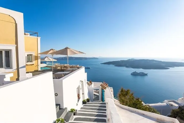 Framed Print : Amazing street view Santorini island. Greece traditional white and blue architecture, sea view and fantastic summer mood vibes. Luxury travel holiday Framed Print : Amazing street view Santorini island. Greece traditional white and blue architecture, sea view and fantastic summer mood vibes. Luxury travel holiday
