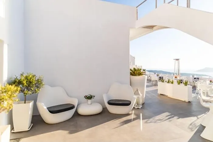 Framed Print : Amazing street view Santorini island. Greece traditional white and blue architecture, sea view and fantastic summer mood vibes. Luxury travel holiday