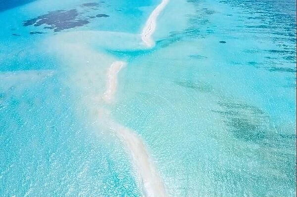 Amazing summer landscape with lagoon and tropical sea view. Sandbank, paradise island, exotic travel destination, Maldives French Polynesia