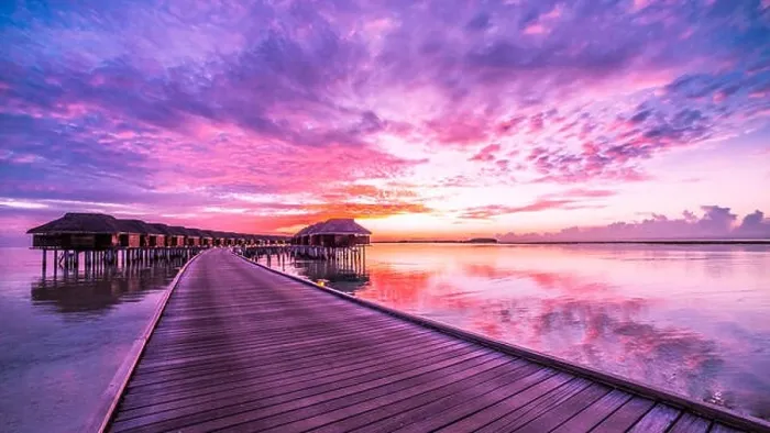 Framed Print : Amazing summer tropical vacation holiday landscape. Luxury travel holiday background concept. Colorful sunset in Maldives Framed Print : Amazing summer tropical vacation holiday landscape. Luxury travel holiday background concept. Colorful sunset in Maldives