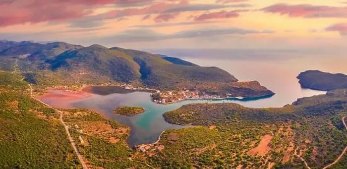 Framed Print : Amazing summer view from flying drone of Limin Ieraka village Framed Print : Amazing summer view from flying drone of Limin Ieraka village