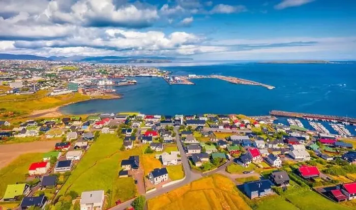 Framed Print : Amazing summer view from flying drone of Torshavn town Framed Print : Amazing summer view from flying drone of Torshavn town