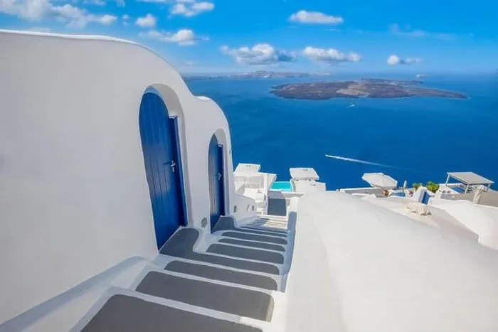 Framed Print : Amazing sunny day view of Fira, caldera, volcano of Santorini, Greece. Stunning travel landscape, summer romantic couples vacation destination scenic Framed Print : Amazing sunny day view of Fira, caldera, volcano of Santorini, Greece. Stunning travel landscape, summer romantic couples vacation destination scenic