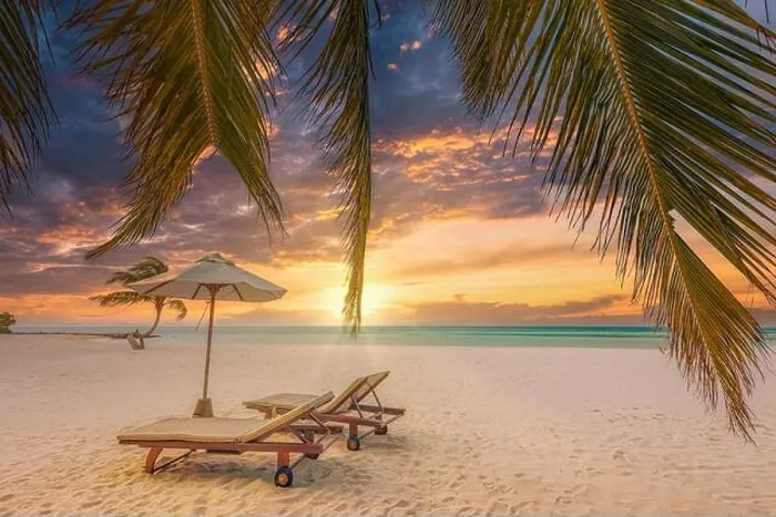 Framed Print : Amazing vacation beach. Couple chairs on sandy beach seashore. Summer romantic holiday concept for tourism. Tropical island landscape. Tranquil shore Framed Print : Amazing vacation beach. Couple chairs on sandy beach seashore. Summer romantic holiday concept for tourism. Tropical island landscape. Tranquil shore