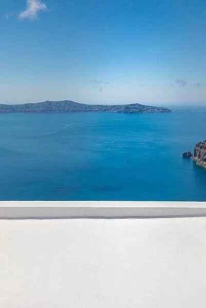 Amazing view of tourism destination Greece, Europe. Traveling concept background. White architecture, blue sea view summer vacation landscape banner