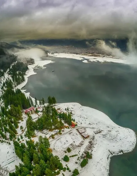Framed Print : Amazing winter Landscape of Dospat Reservoir, Smolyan Region, Bulgaria - Drone winter top shot