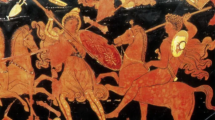 Framed Print : Amazon Warrior Woman Fights Greek Soldier Framed Print : Amazon Warrior Woman Fights Greek Soldier