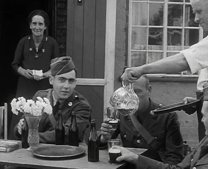 Framed Print : American Airmen Drinking Outside a Public House in England Framed Print : American Airmen Drinking Outside a Public House in England