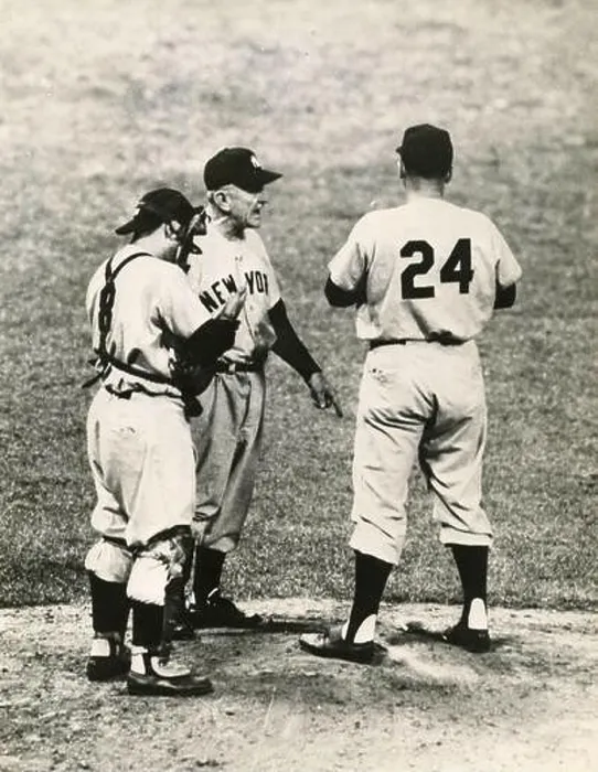 Framed Print : American NY Yankees baseball manager Casey Stengel (center) discusses with players Tom Gorman (right) and Yogi Berra, NY USA 1956 Framed Print : American NY Yankees baseball manager Casey Stengel (center) discusses with players Tom Gorman (right) and Yogi Berra, NY USA 1956