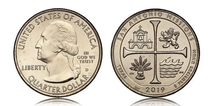 Framed Print : american quarter dollar coin from 2019 on white background