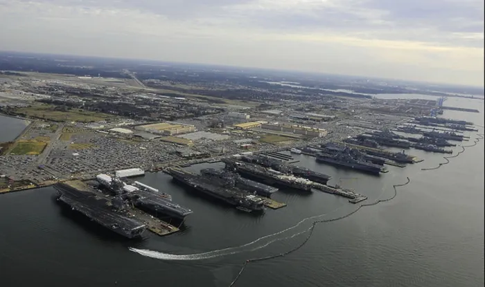 Framed Print : Six amphibious ships and five aircraft carriers are moored at Norfolk Framed Print : Six amphibious ships and five aircraft carriers are moored at Norfolk
