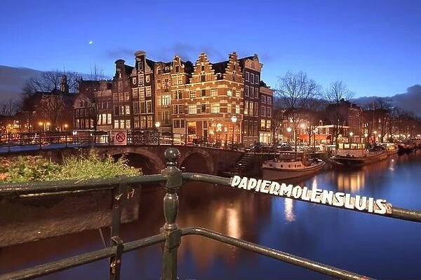 Amsterdam, Netherlands at Papiermolensluis Bridge at twilight