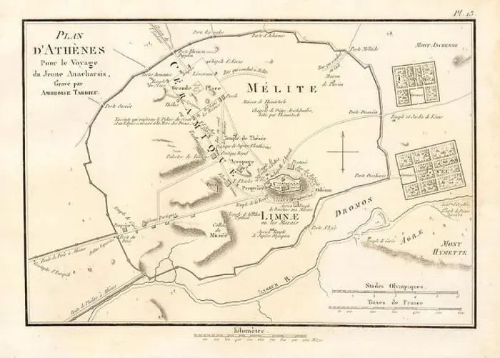 Framed Print : ANCIENT ATHENS City plan. Plan d'Athènes'. Ancient Greece. TARDIEU 1832 map