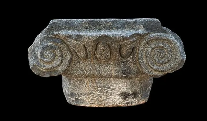 Framed Print : ancient greek ionic style basalt stone capital from the katzrin open air museum in the golan heights in israel isolated Framed Print : ancient greek ionic style basalt stone capital from the katzrin open air museum in the golan heights in israel isolated
