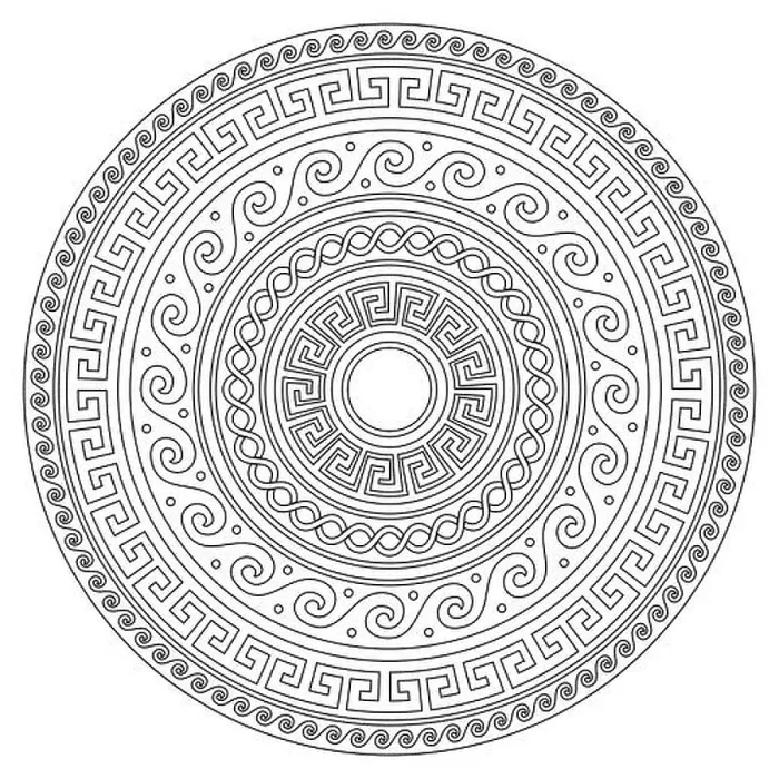 Framed Print : Ancient Greek round key mandala pattern with stroke - meander art in black and white perfect for adults coloring book Framed Print : Ancient Greek round key mandala pattern with stroke - meander art in black and white perfect for adults coloring book
