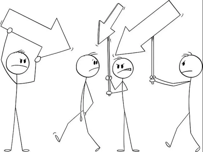 Framed Print : Angry team or crowd with arrows pointing at another person, vector cartoon stick figure or character illustration Framed Print : Angry team or crowd with arrows pointing at another person, vector cartoon stick figure or character illustration