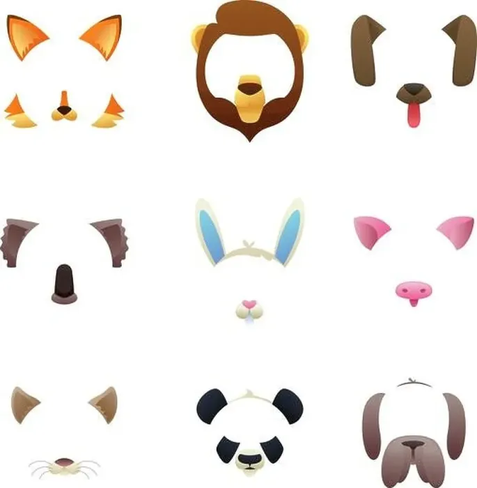 Framed Print : Animal faces for video or photo filters Framed Print : Animal faces for video or photo filters