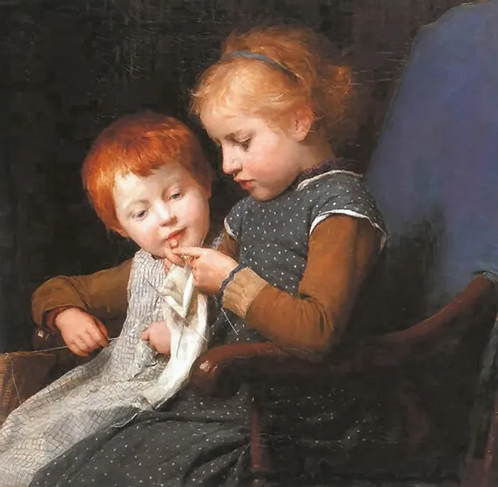Framed Print : Anker Albert - the Little Knitters 1 Framed Print : Anker Albert - the Little Knitters 1
